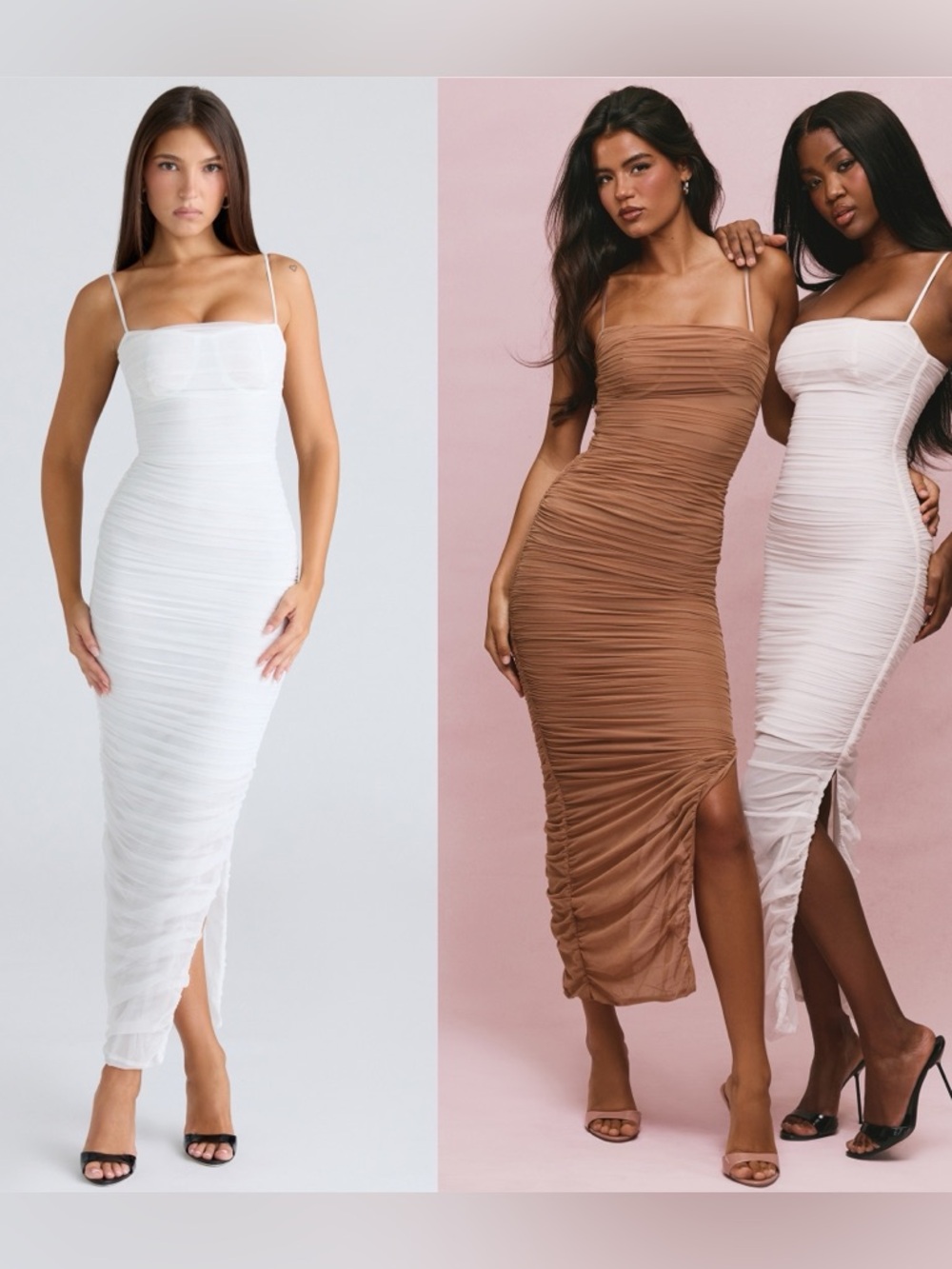 House of CB Fornarina White Gathered‎ Stretch Mesh Maxi dress are M A-C